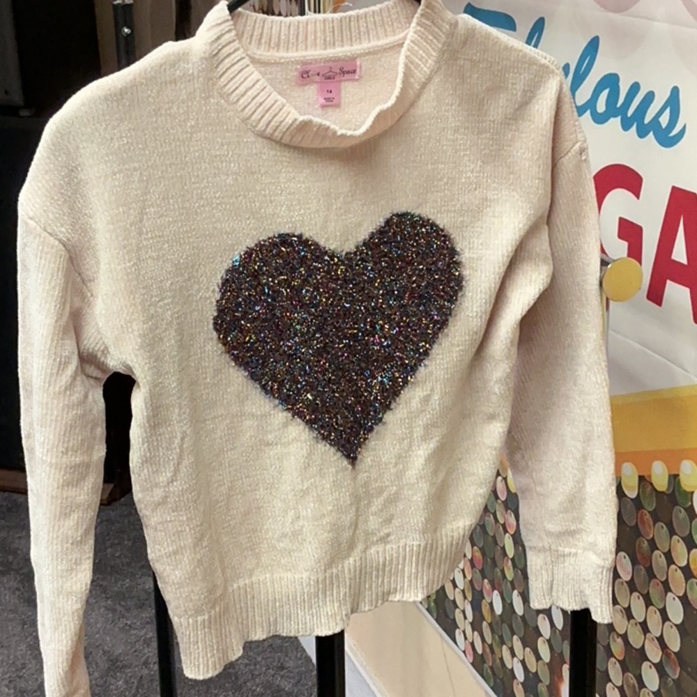 Cream and Black Sparkle Heart Sweater
